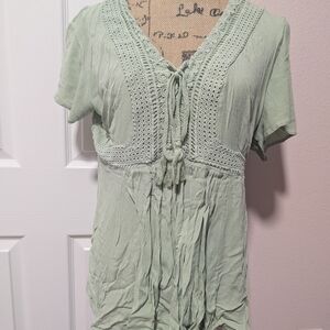 Torrid Sage Green Crochet Accent Blouse
